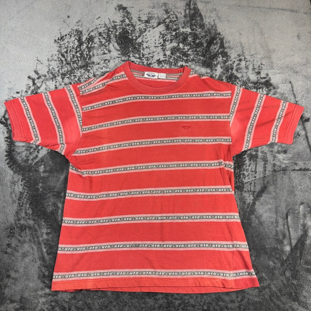 Vintage Dockers Levis Red Striped‎ Tribal Geometric T-Shirt Large Made in USA